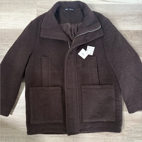 Zara Jackets & Blazers - Zara Chocolate Brown Wool-Blend Puffer Coat